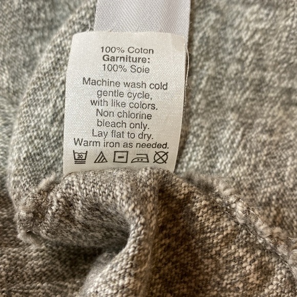 J. Crew Gray with Cream Silk Trim Peter Pan Collar Long Sleeve Shirt Top, Size S - Picture 13 of 13